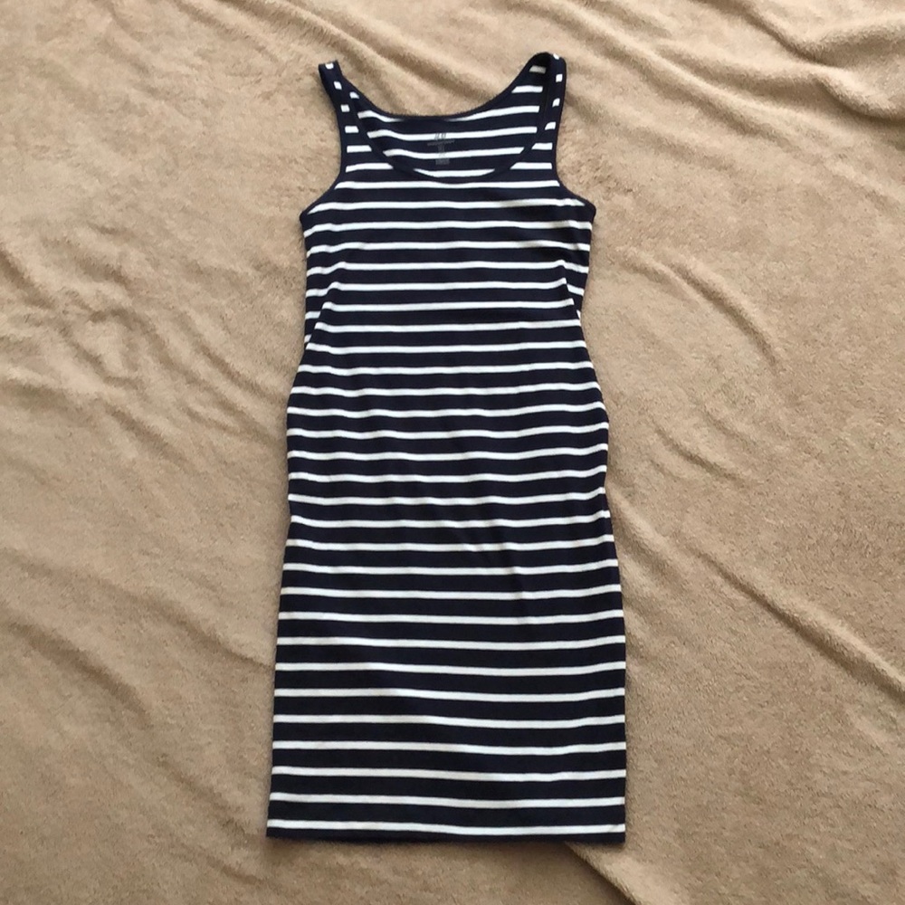 Navy and white striped maternity pencil dress